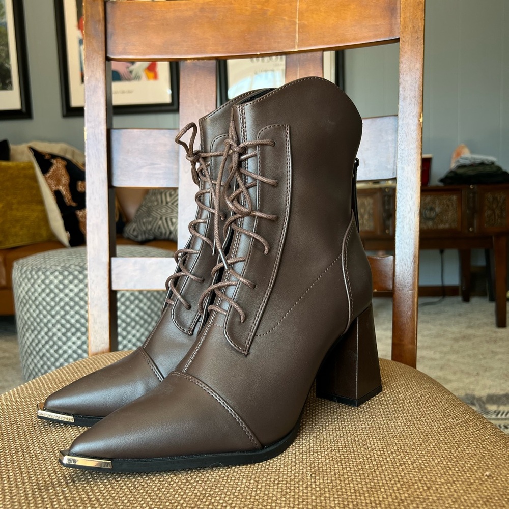 Brown Lace-Up Ankle Boots